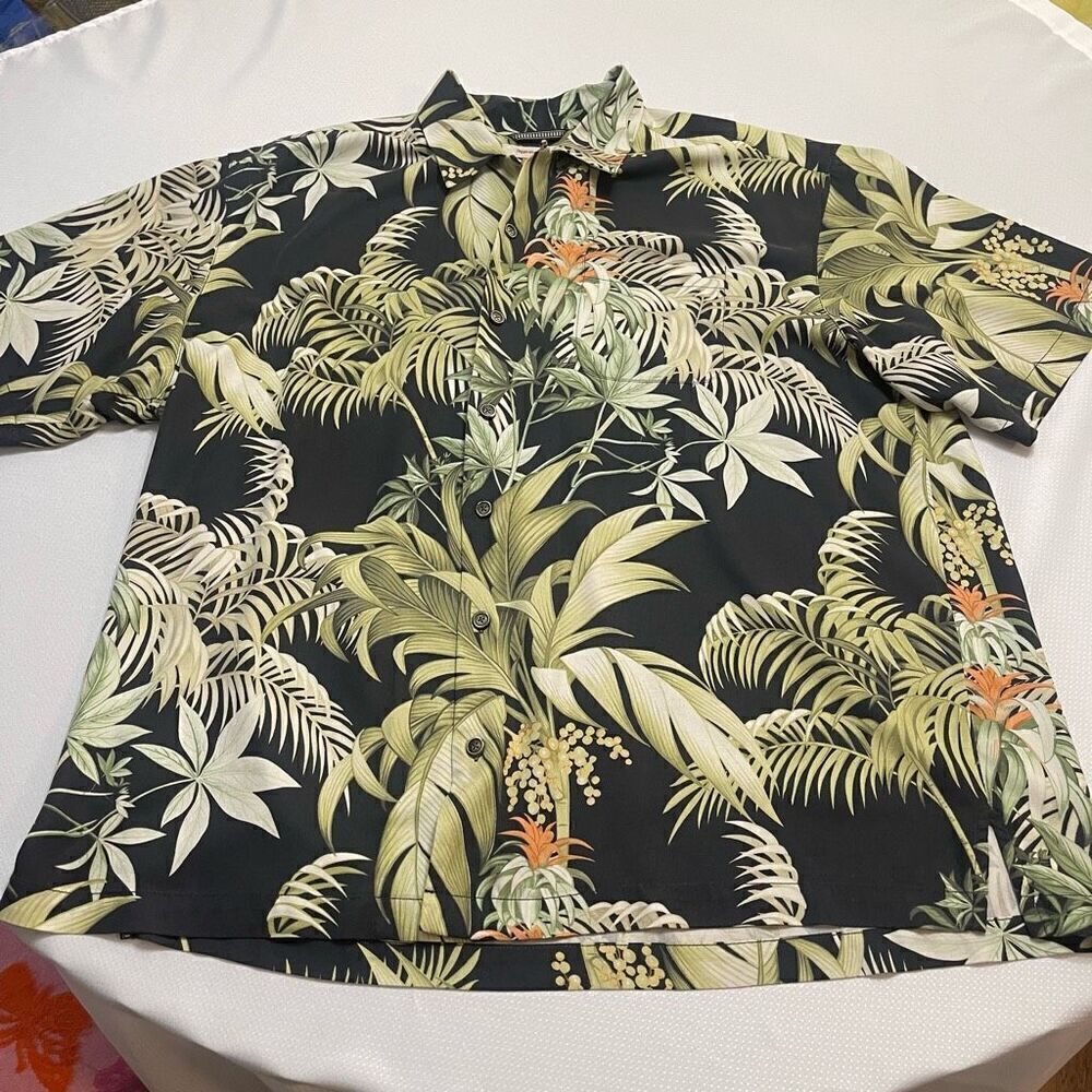 Tommy Bahama Black Floral Silk Short Sleeve Button Up Shirt Size XL
